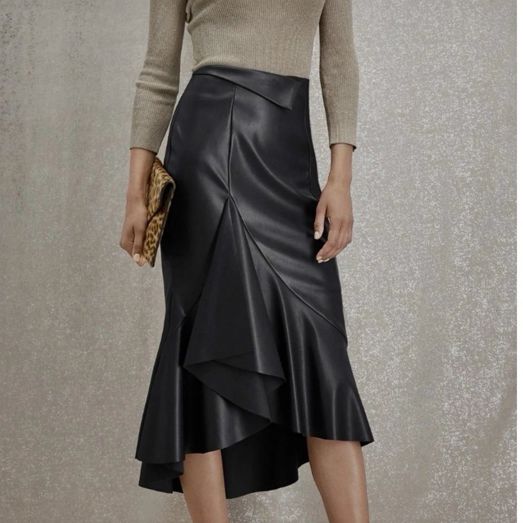 Metro Style Faux Leather Skirt Sz 16 Asymmetrical Ruffle Zipper Whimsy Goth